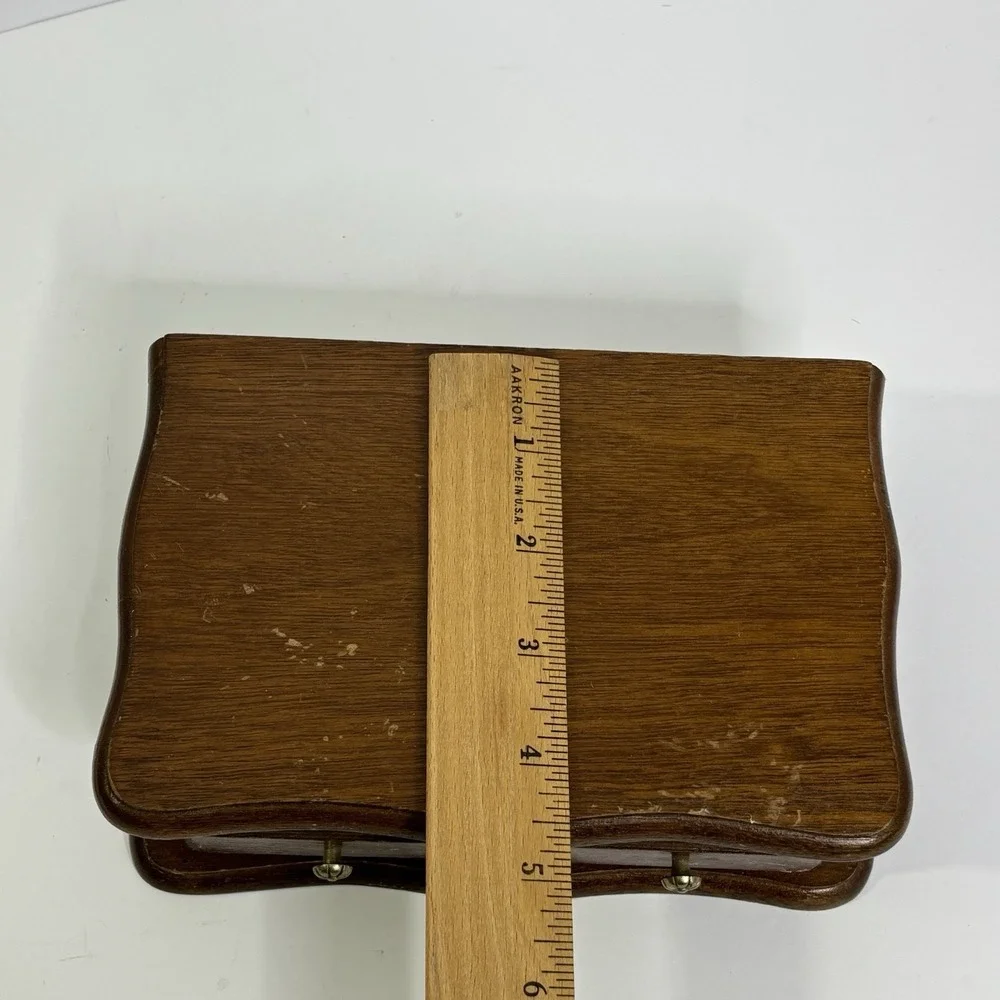 Vintage Wood Jewelry Box With Mirror Yellow Velvet Lining